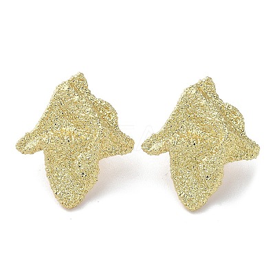 Rack Plating Brass Textured Leaf Stud Earrings EJEW-M237-05G-1