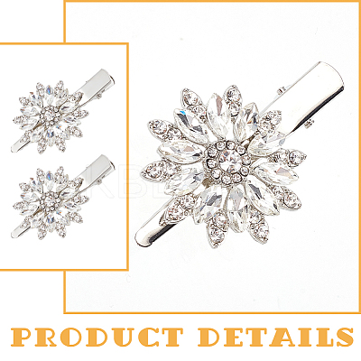 2 Pairs 2 Colors Flower Shaped Alloy Rhinestone Alligator Hair Clips PHAR-GO0001-05-1