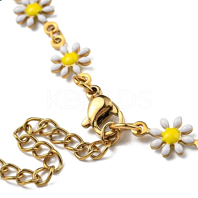 Ion Plating(IP) 304 Stainless Steel Flower Link Chain Necklace with Enamel NJEW-E098-01G-1