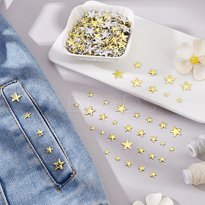 1200Pcs 4 Styles Aluminum Hotfix Iron On Star Studs FIND-NB0006-17G-1