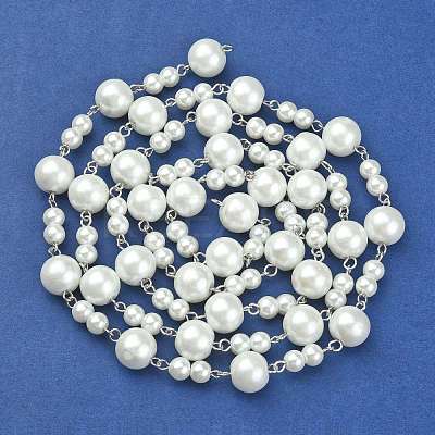 Handmade Round Glass Pearl Beads Chains for Necklaces Bracelets Making X-AJEW-JB00055-01-1