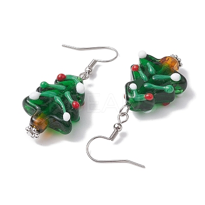 Christmas Theme Glass Dangle Earrings EJEW-TA00475-03-1