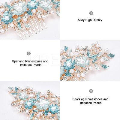 Bridal Flower Pearl Rhinestone Alloy Hair Combs MRMJ-WH0077-061LG-1