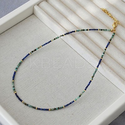 Natural African Turquoise(Jasper) and Lapis Lazuli Faceted Round Beaded Necklaces with 304 Stainless Steel End Chains WE3127-2-1