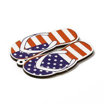 American Flag Theme Single Face Printed Aspen Wood Shoe Big Pendants WOOD-G014-14-1