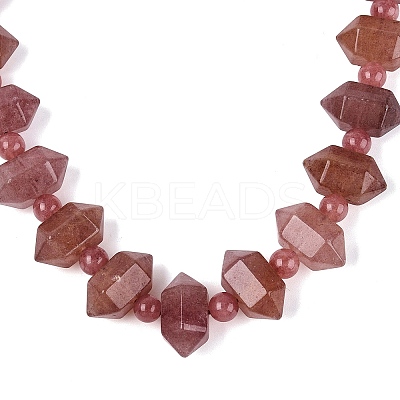 Natural Strawberry Quartz Round & Cone Beaded Necklaces NJEW-N064-03K-1