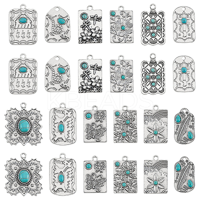 24Pcs 12 Styles Synthetic Turquoise Pendants PALLOY-PH0002-20-1