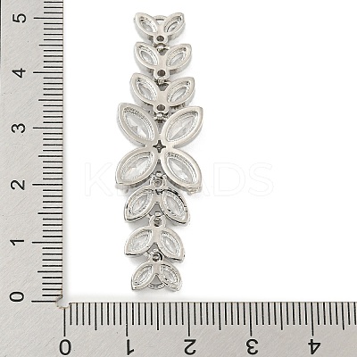 Brass Pave Clear Cubic Zirconia Flower with Leaf Links Connector Charms KK-P277-52P-01-1
