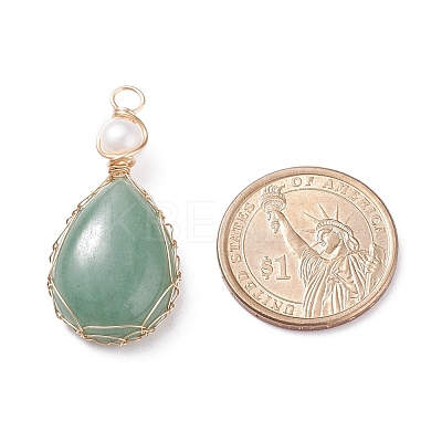 Natural Green Aventurine Copper Wire Wrapped Pendants PALLOY-JF01398-06-1
