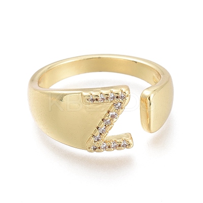 Brass Micro Pave Clear Cubic Zirconia Cuff Rings RJEW-F103-13Z-G-1