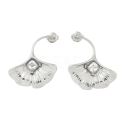 304 Stainless Steel Micro Pave Clear Cubic Zirconia Stud Earrings EJEW-F353-02P-1