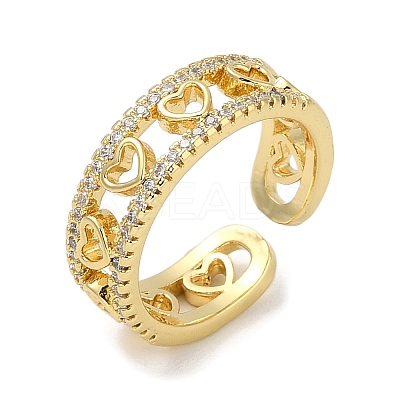 Rack Plating Brass Micro Pave Cubic Zirconia Cuff Finger Rings for Women RJEW-C114-11B-G-1