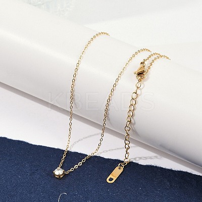 Ion Plating(IP) 304 Stainless Steel Cubic Zirconia Flat Round Pendant Cable Chain Necklaces NJEW-P320-16G-01-1