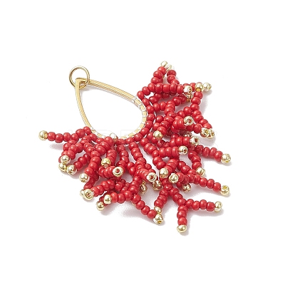 Glass Seed Beaded Imitation Coral Pendants PALLOY-MZ00938-03-1