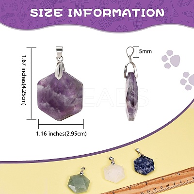 6Pcs 6 Style Natural Mixed Gemstone Pendants G-SZ0001-36-1