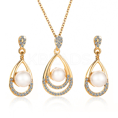 Teardrop Alloy Crystal Rhinestone Stud Dangle Earrings & Pendant Necklaces Sets WGE0910-01-1
