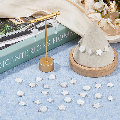 50Pcs 5 Styles Natural Freshwater Shell Connector Charms PALLOY-HS00009-1