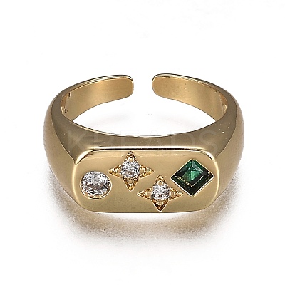 Brass Micro Pave Cubic Zirconia Cuff Rings RJEW-H538-06-1
