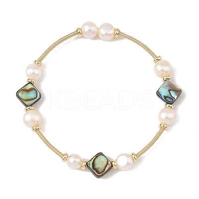 Natural Paua Shell & Potato Pearl Beaded Stretch Bracelets BJEW-JB14172-01-1