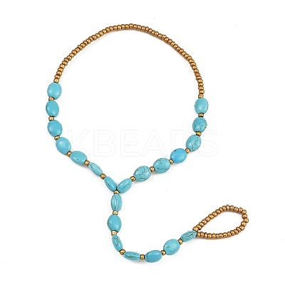 Synthetic Turquoise Oval & Glass Beaded Stretch Toe Ring Anklets for Women AJEW-K052-02-1