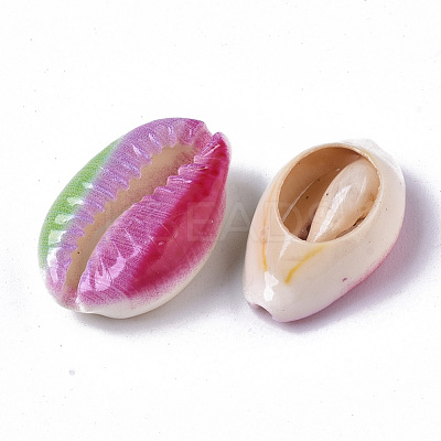 Printed Natural Cowrie Shell Beads X-SSHEL-R047-01-A09-1