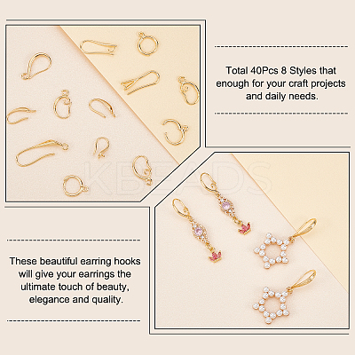40Pcs 8 Style Rack Plating Eco-friendly Brass Hoop Earring Findings KK-FH0004-08-1