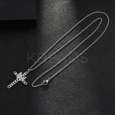 Brass Micro Pave Clear Zirconia Cross Pendant Necklaces NJEW-M211-05B-P-1