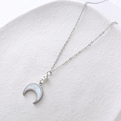 Stainless Steel Pave Natural White Shell Moon Pendant Necklaces for Women GV4177-1