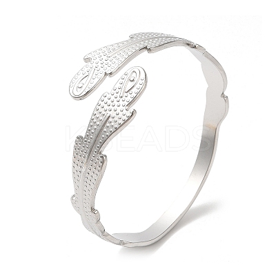 Non-Tarnish 304 Stainless Steel Feather Cuff Bangles BJEW-L682-025P-1
