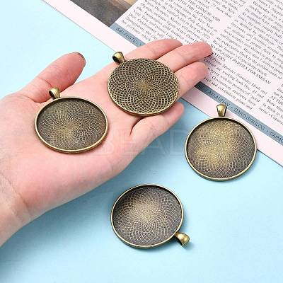 Tibetan Style Flat Round Alloy Big Pendant Cabochon Settings X-TIBEP-Q049-09AB-NR-1