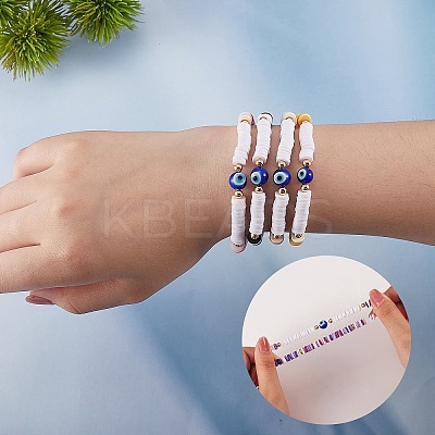 12Pcs 12 Colors Handmade Polymer Clay Heisih Beaded Stretch Bracelets Set with Evil Eye BJEW-SW00034-1