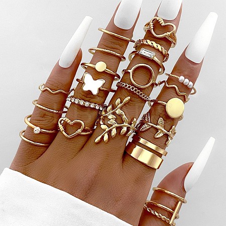 24Pcs Alloy & Rhinestone & Plastic Pearl Finger Rings WGAC171-02-1
