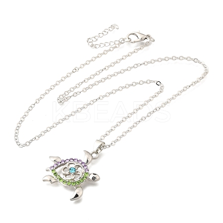 Summer Beach Alloy Colorful Rhinestone Sea Turtle Pendant Necklaces for Women LS-NJEW-C089-01P-1