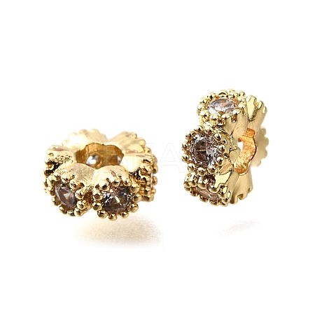 Flat Round Brass Micro Pave Cubic Zirconia Spacer Beads KK-L230-02G-01-1