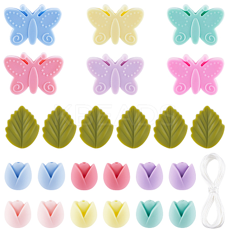 24Pcs 3 Styles Food Grade Eco-Friendly Silicone Focal Beads with Round Nylon Thread SIL-SP0001-12-1