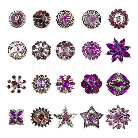 20Pcs Alloy Rhinestone Snap Button BUTT-GO0001-03A-1