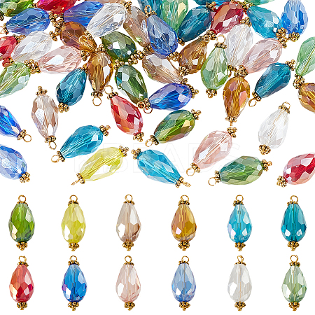 120Pcs 12 Colors Glass Pendants PALLOY-GA00009-1