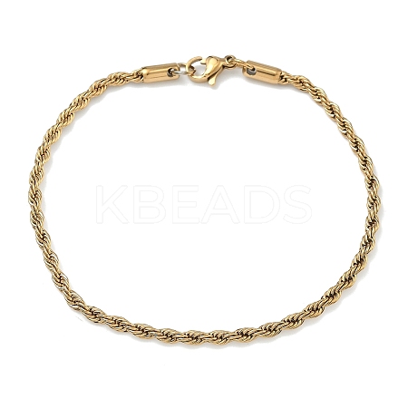 3MM 201 Stainless Steel Rope Chain Bracelets for Women BJEW-R318-01G-1-1