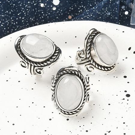 Natural Quartz Crystal Adjustable Rings RJEW-I108-01AS-09-1