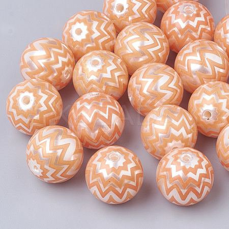 Printed Imitation Pearl Acrylic Beads X-MACR-R558-01B-1