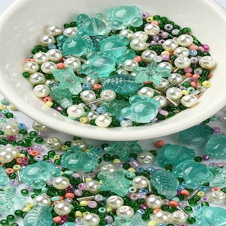 Ocean Theme Diy Painted Glass Beads DIY-YW0008-82D-1