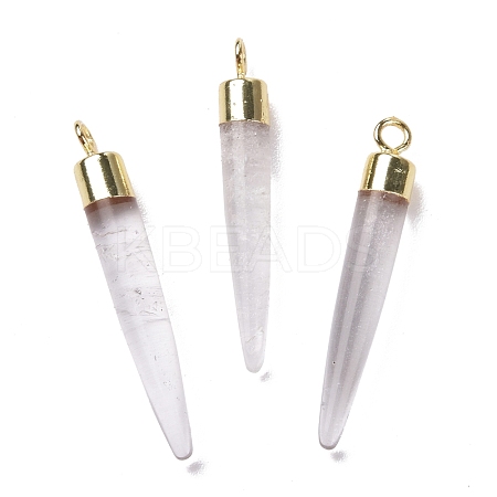 Natural Quartz Crystal Brass Pendants G-B025-02LG-04-1