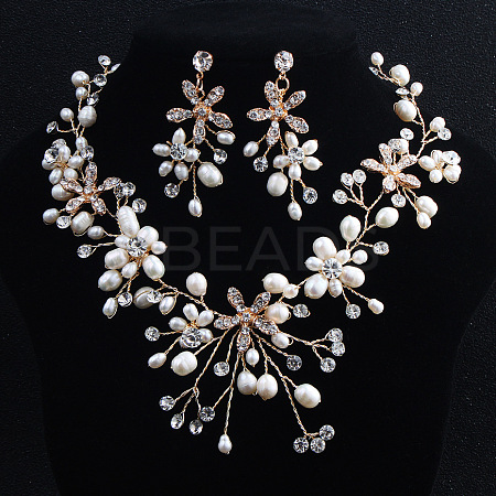 Alloy Fresh Water Pearl Rhinestone Jewelry Sets FS-WG8E598-01-1
