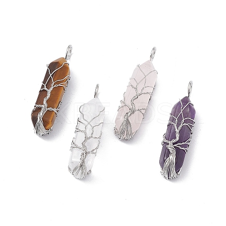 Natural & Synthetic Mixed Gemstone Copper Wire Wrapped Pointed Pendants G-F733-05-1