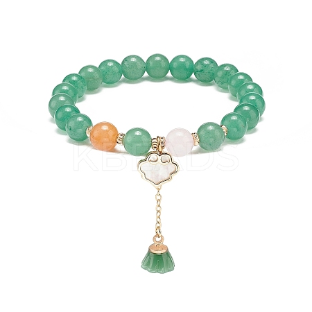 Natural Red & Green Aventurine & Rose Quartz Round Beaded Stretch Bracelets Set BJEW-JB09012-1