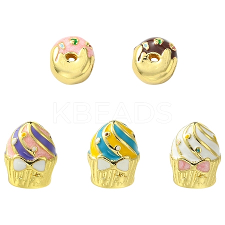 5Pcs 5 Styles Donut & Cake Rack Plating Brass Enamel Beads KK-CJ0002-83-1