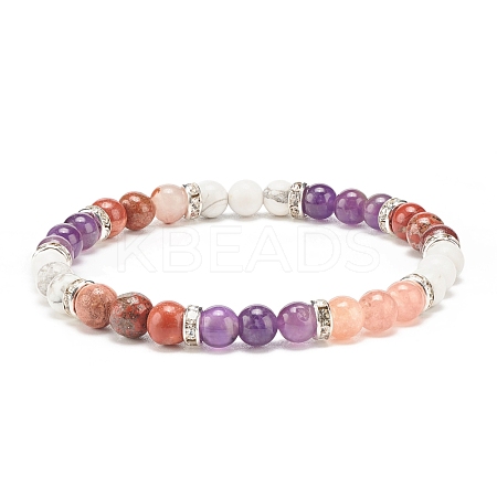 Natural Amethyst & Gemstone Round Beaded Bracelet for Women BJEW-JB08336-03-1