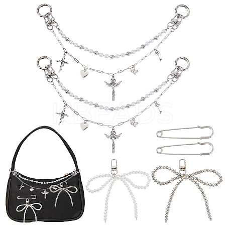 Aluminium Chain & CCB Plastic & Imitated Pearl Acrylic Bead Boot Strap Chains HJEW-OC0001-48-1