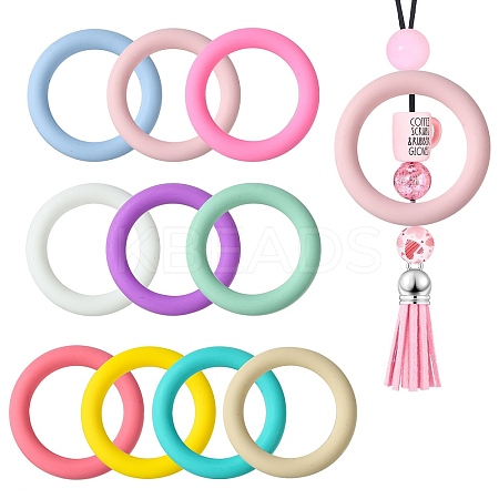 10Pcs 10 Colors Round Ring Food Grade Silicone Focal Beads SIL-CJ0001-32-1