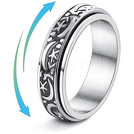 Rotatable 201 Stainless Steel Finger Rings PW-WGFD7F6-03-1